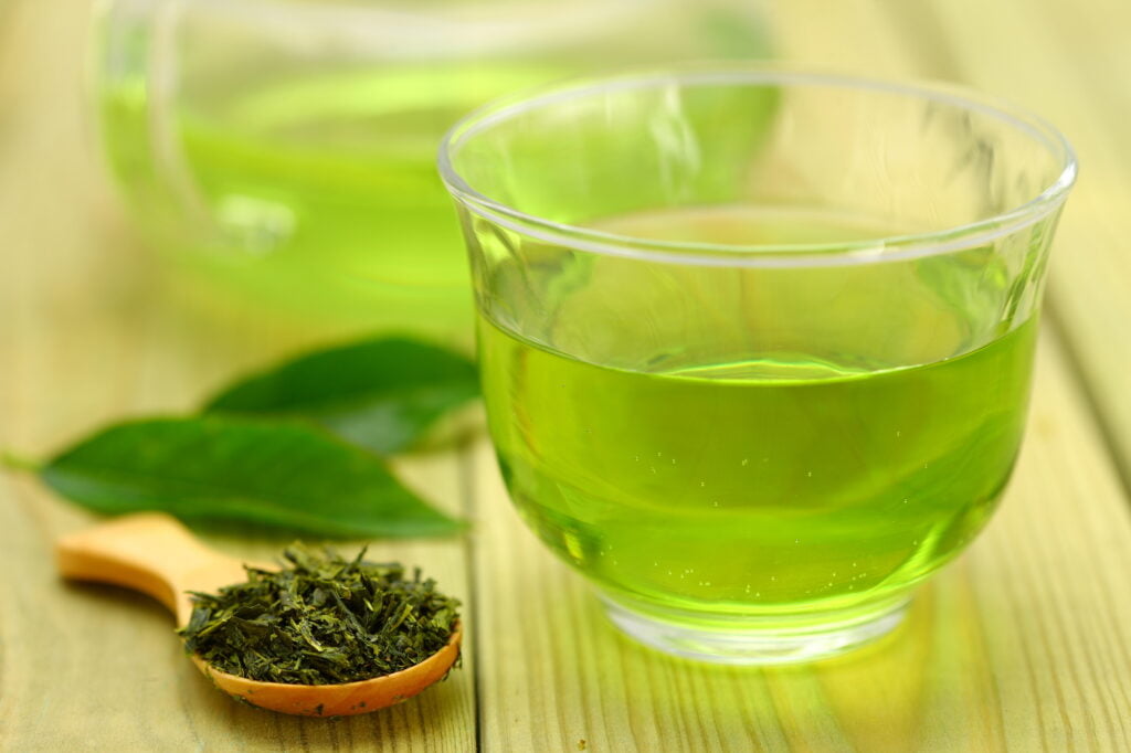 Matcha tea in a glass cup